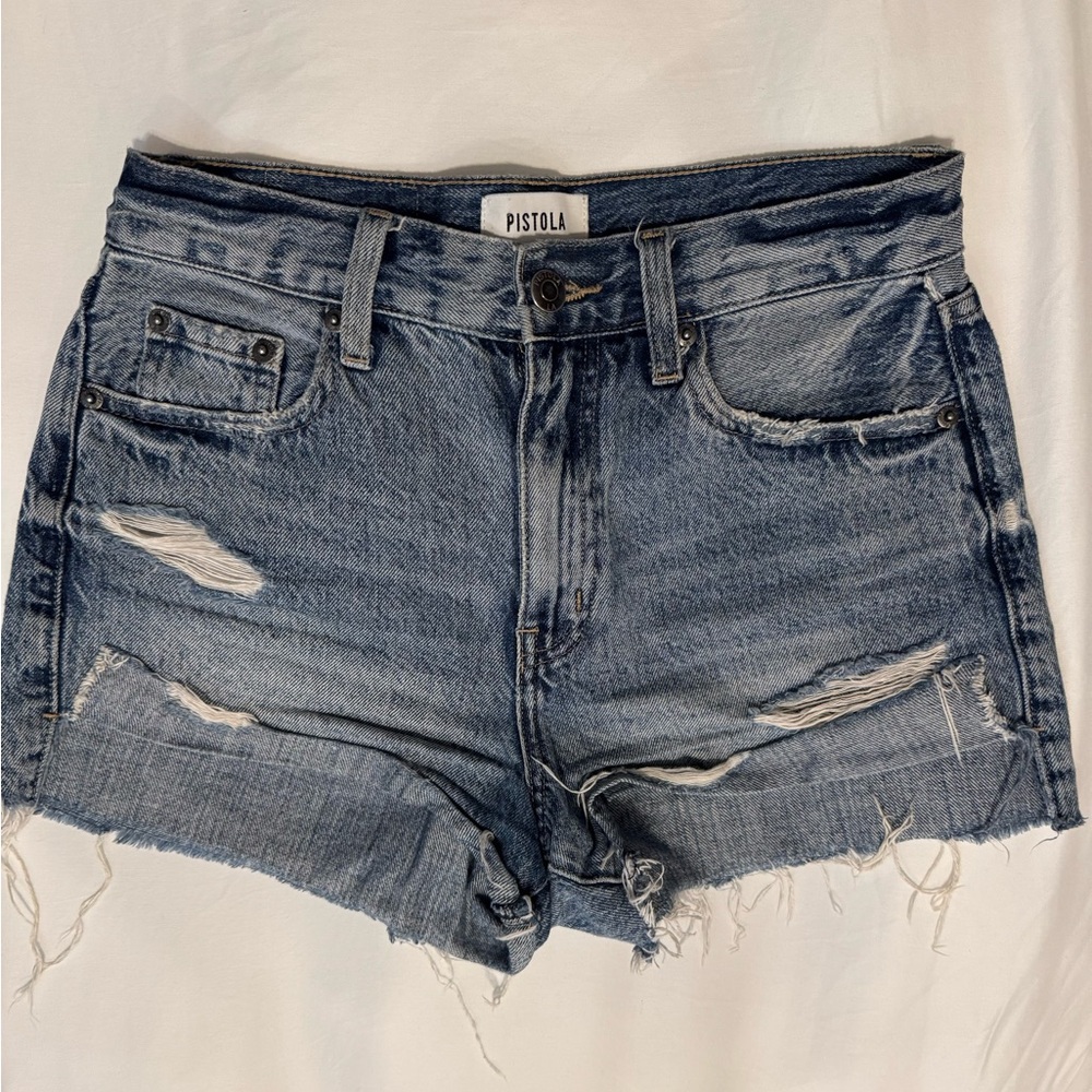 Pistola Distressed Blue Jean Shorts